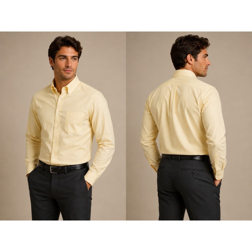 Lands' End No Iron Supima Pinpoint Dress Shirt Yellow Mens 16 35 Cotton